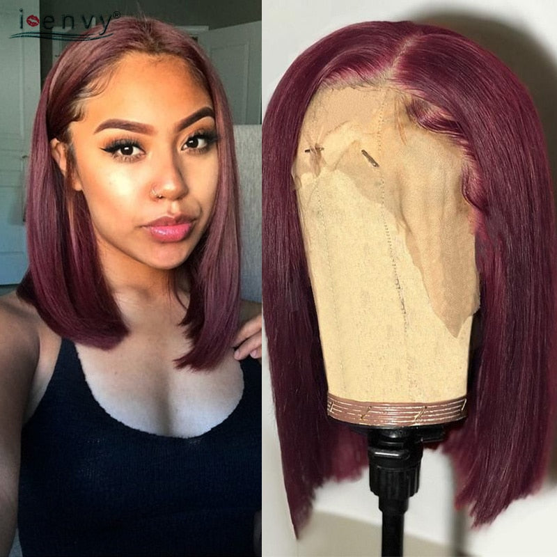 Ginger Short Bob Human Hair Wigs Blonde Lace Front Wig Peruvian Straight Orange Burgundy Red 13x1 Transparent Part Lace Bob Wig