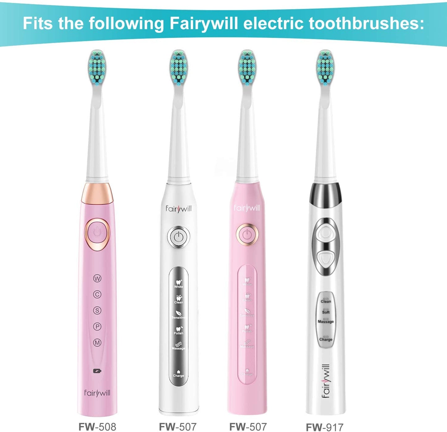 2023 Fairywill Toothbrush Replacement Heads 4Pcs 8 Pcs 16 Pcs Electric Toothbrush Sets for FW-507 FW-508 FW-917 Head Toothbrush