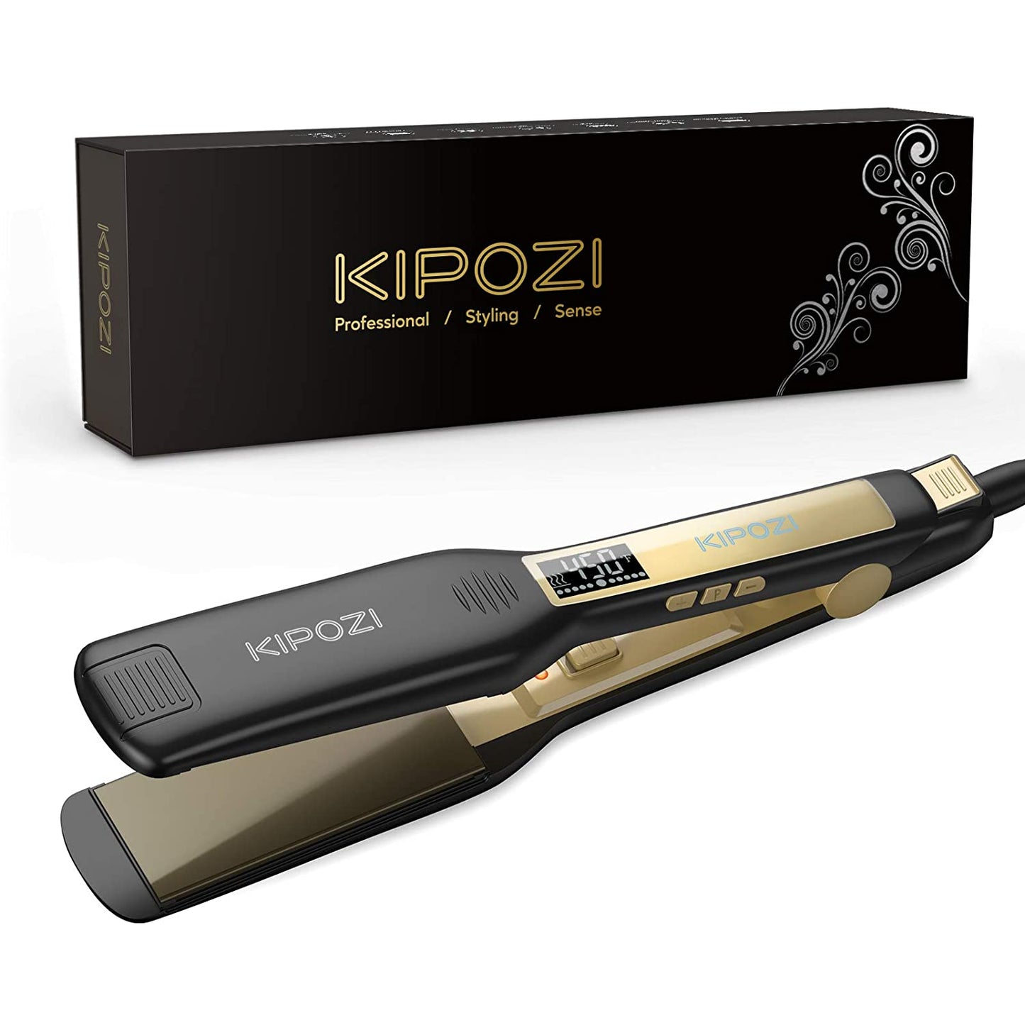 2023 KIPOZI Professional Titanium Flat Iron Hair Straightener with Digital LCD Display Dual Voltage Instant Heating Curling Iron