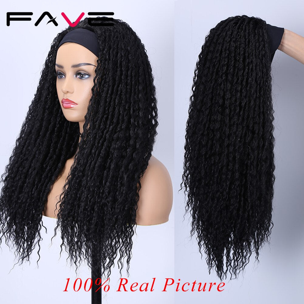 Fave Headband Dreadlock Curly Synthetic Wig Goddess Hand Braided Twist Black Brown For Black Women Daily Cosplay Braiding Hair