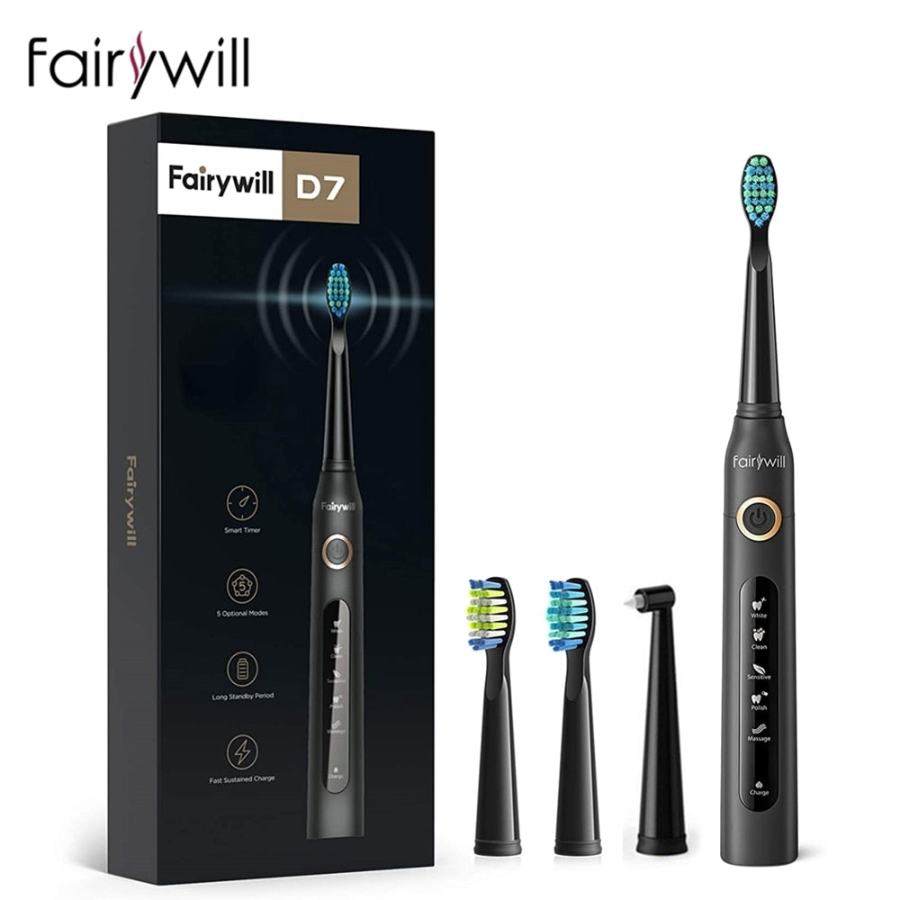 Fairywill Electric Sonic Toothbrush USB Charge FW-507 Rechargeable Waterproof Electronic Tooth Brushes Replacement Heads Adult