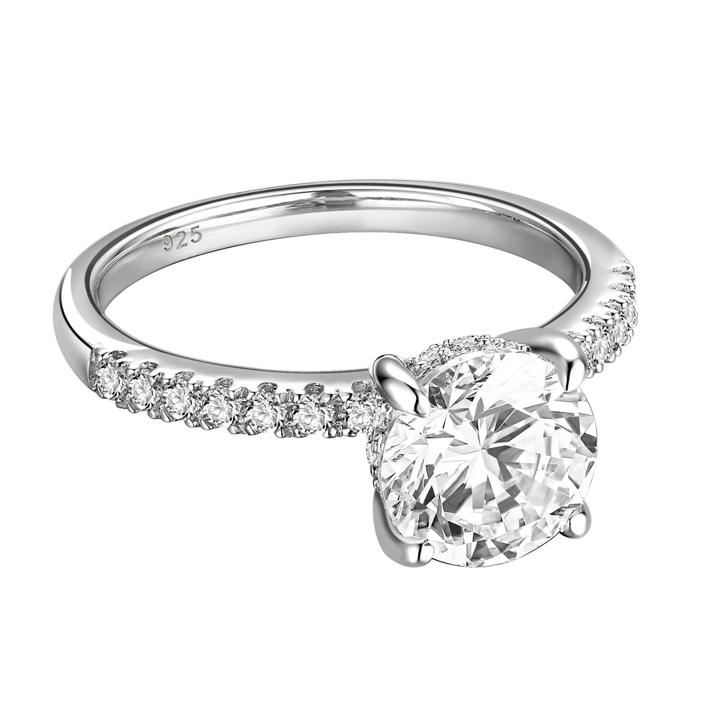 Newshe 1.8Ct Round Cut AAAAA Cubic Zircon Wedding Engagement Ring For Women 925 Sterling Silver Classic Jewelry