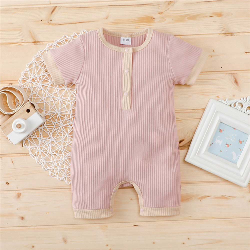 lioraitiin 0-18m Newborn Infant Baby Boy Girl Summer Romper Short Sleeve Cotton Soft Solid Jumpsuit Casual Clothing