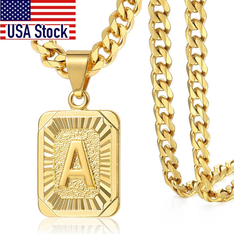 Hot Sale Initial Necklace for Women Men 26 Letters Pendant Gold Color Cuban Curb Chain For men  Jewelry Dropshipping