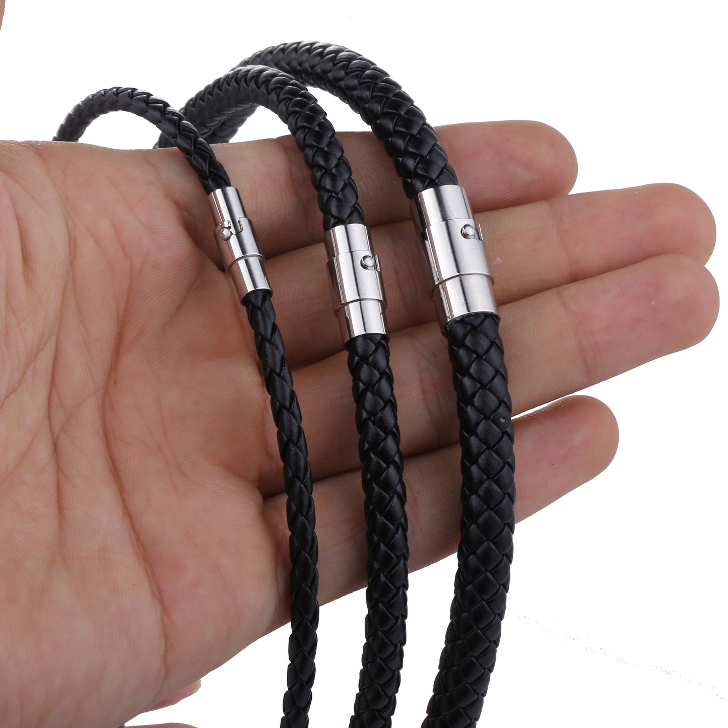 Men's Leather Choker Brown Black Braided Rope Chain Necklace For Men Boys Stainless Steel Clasp Male Jewelry Dropshipping UNM09A