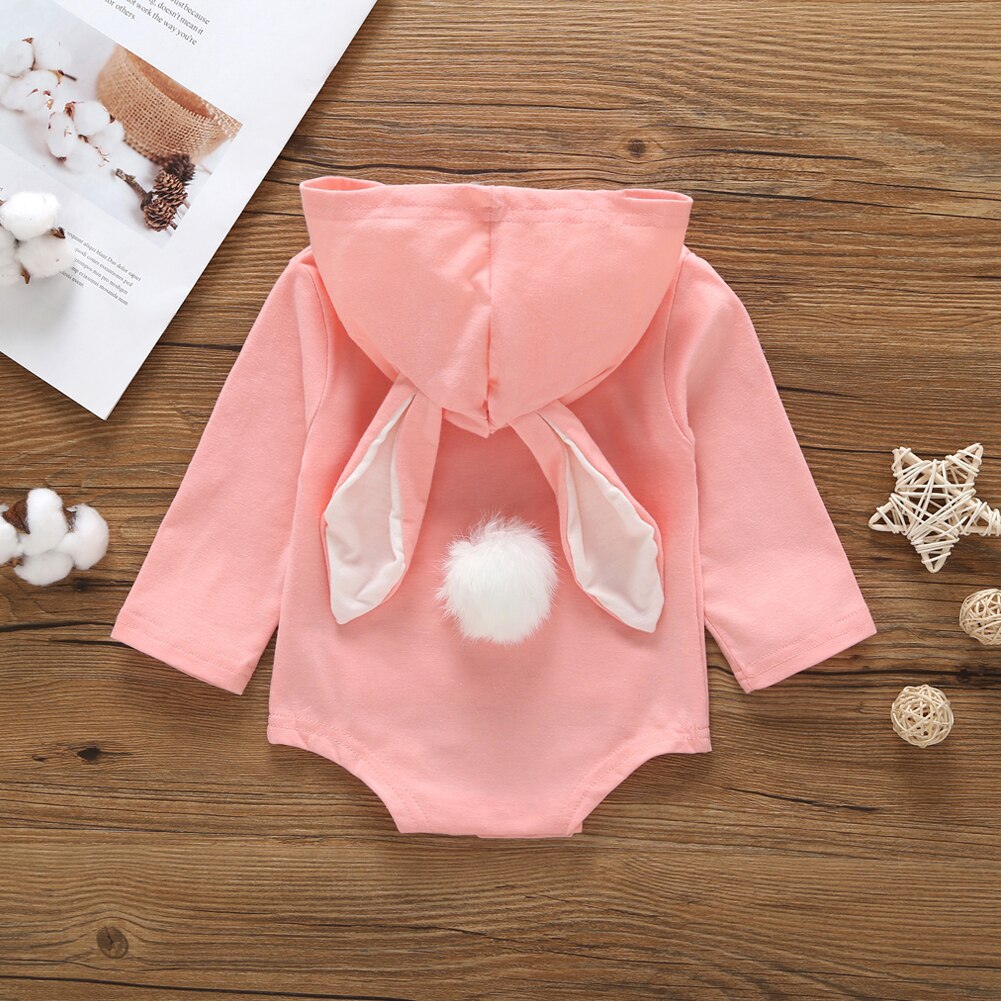 Pudcoco US Stock New Rabbit Ear Infant Baby Boys Girls Fall Clothes Long Sleeve Hooded Jumpsuit Fashion Autumn Clothes Outfit