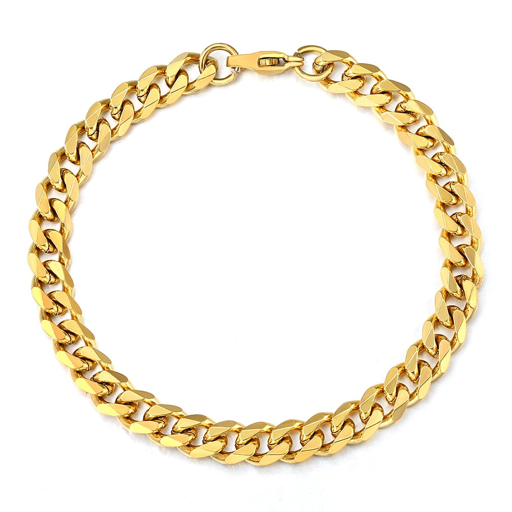 Punk Stainless Steel Bracelets For Men Women Gold Color Silver Color Curb Cuban Link Chain Wristband Miami Jewelry Gifts