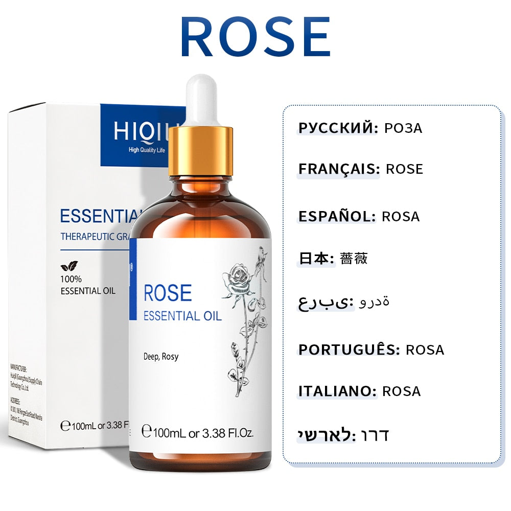 HIQILI 100ML Rose Essential Oils,100% Pure Nature for Aromatherapy | Used for Diffuser,Humidifier,Massage | Perfume DIY