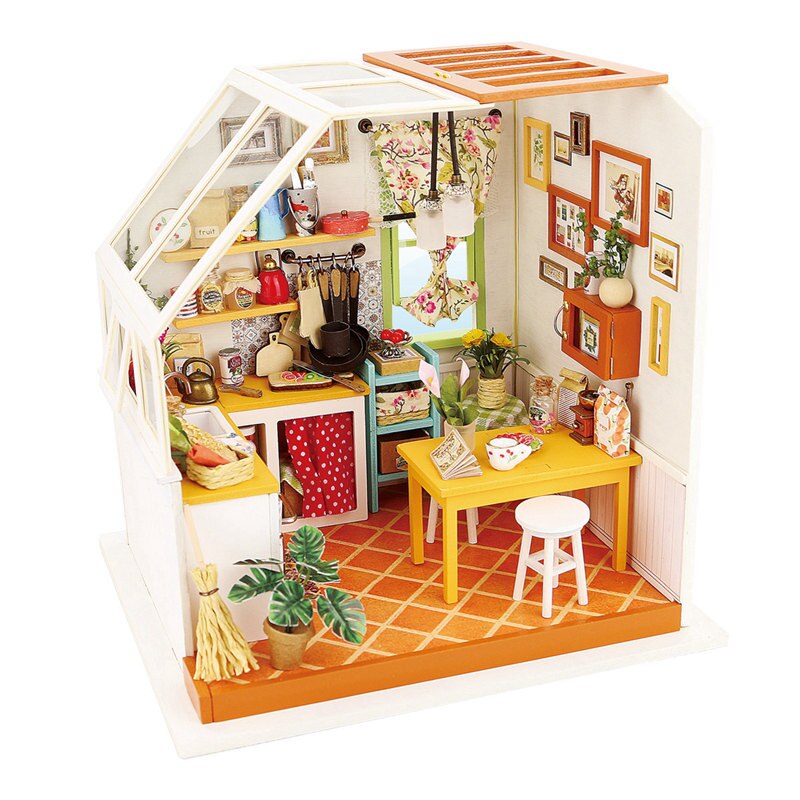 Robotime DIY House with Furniture Study Room Simons Coffee Children Adult Doll House Miniature Dollhouse Wooden Kits Toy