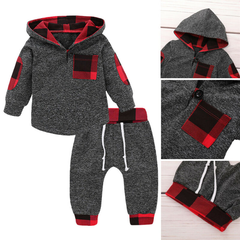 Pudcoco US Stock New Fashion Kid Baby Girls Boys Autumn Clothes Set Warm Hooded Sweatshirt+Pants 2PCS Infant Outfits Clothes Set