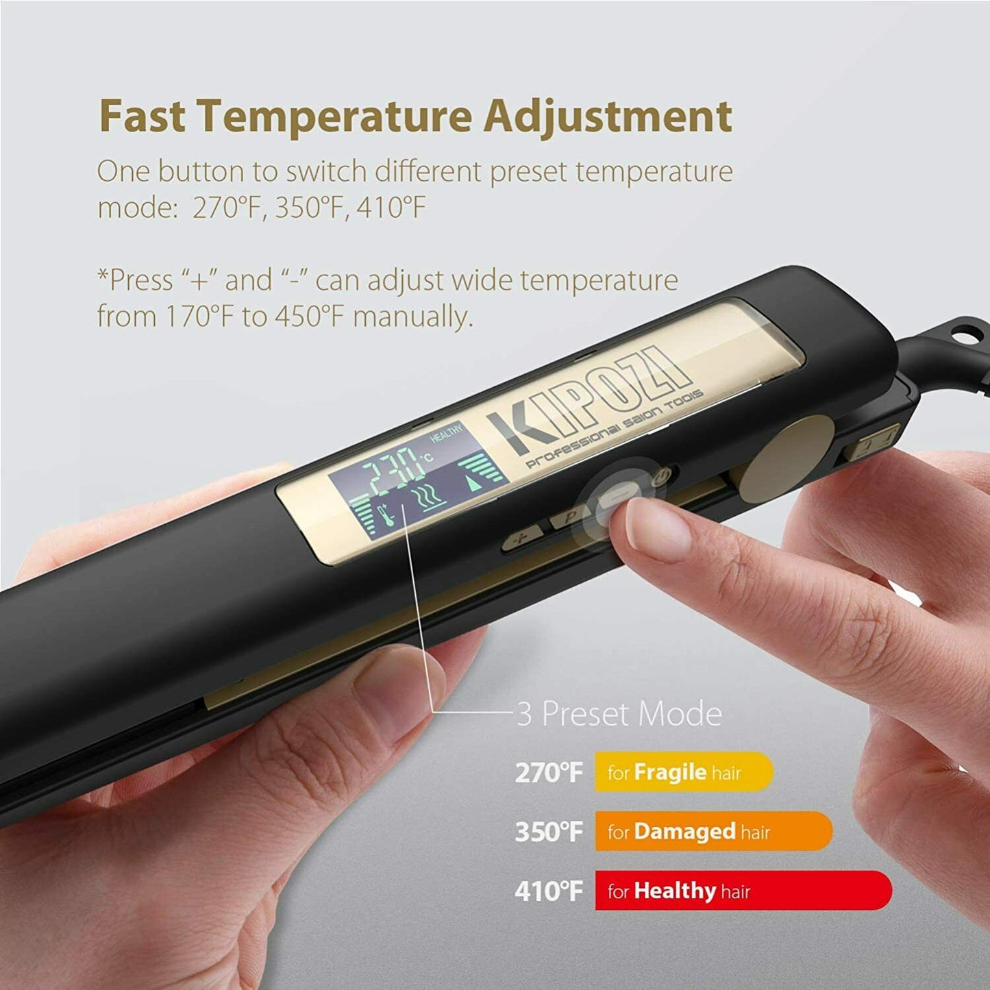 KIPOZI Hair Straightener Professional Hair Tool LCD Display 2 In 1 Hair Iron Dual Voltage Adjustbale Temperature Hair Curler