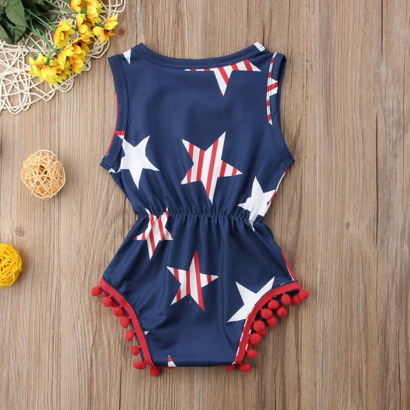 lioraitiin 0-24M Newborn Baby Girls Clothing Fourth of July Kids Baby Girls Star Romper Jumpsuit Playsuit Outfits