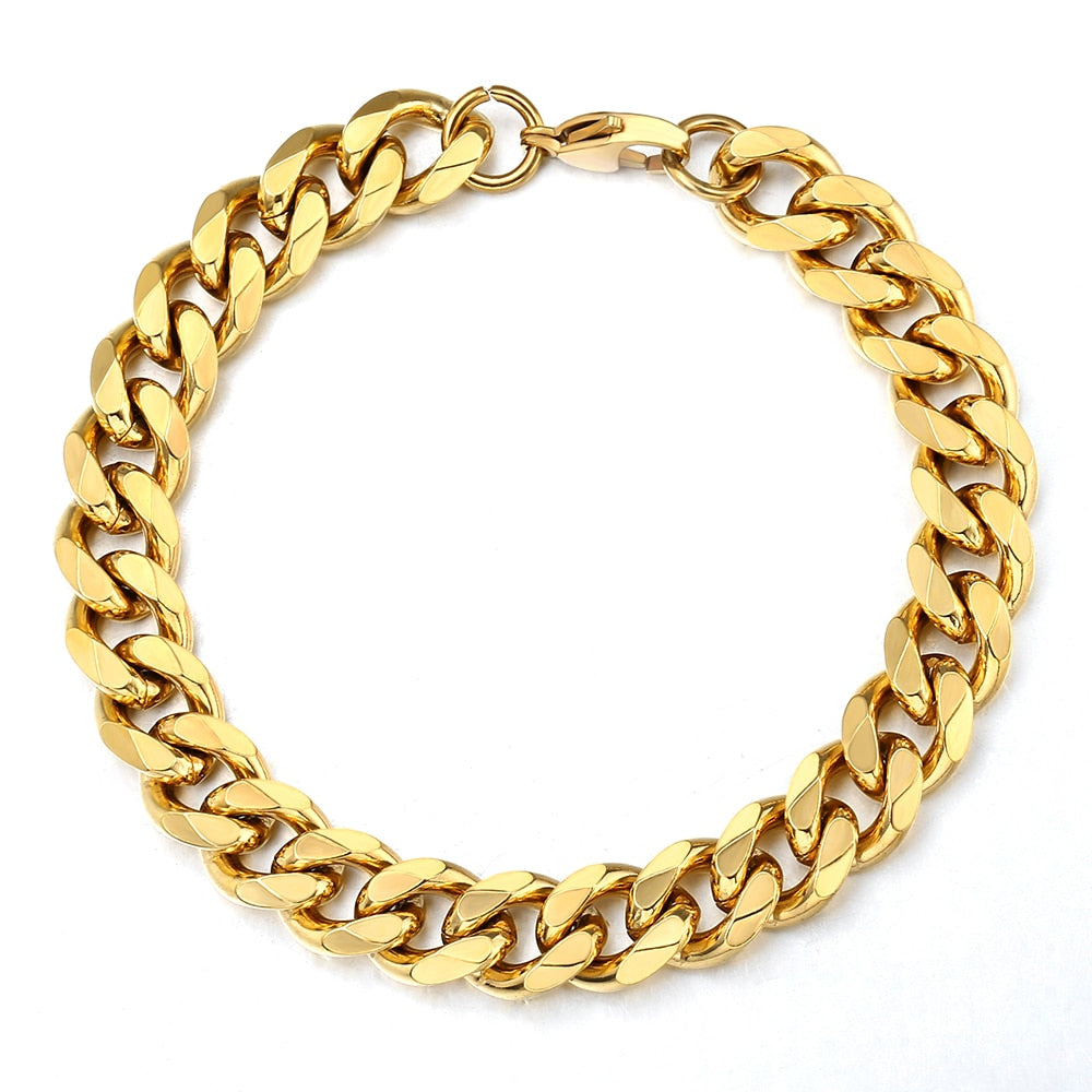 Punk Stainless Steel Bracelets For Men Women Gold Color Silver Color Curb Cuban Link Chain Wristband Miami Jewelry Gifts