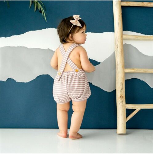 Pudcoco US Stock Fashion Newborn Baby Boys Girls Overall Strap Shorts Romper Sleeveless Striped Jumpsuit Summer Clothes