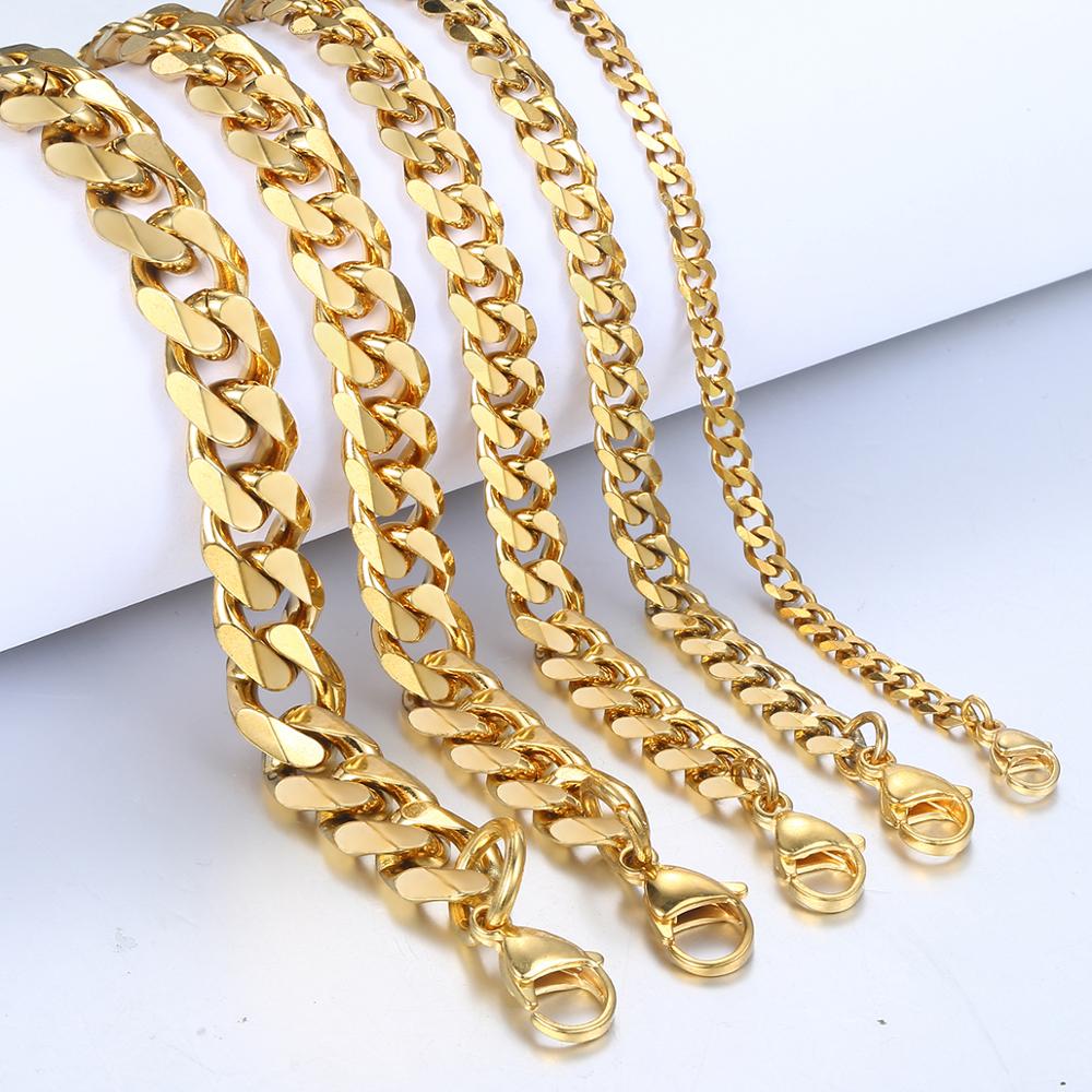 Punk Stainless Steel Bracelets For Men Women Gold Color Silver Color Curb Cuban Link Chain Wristband Miami Jewelry Gifts