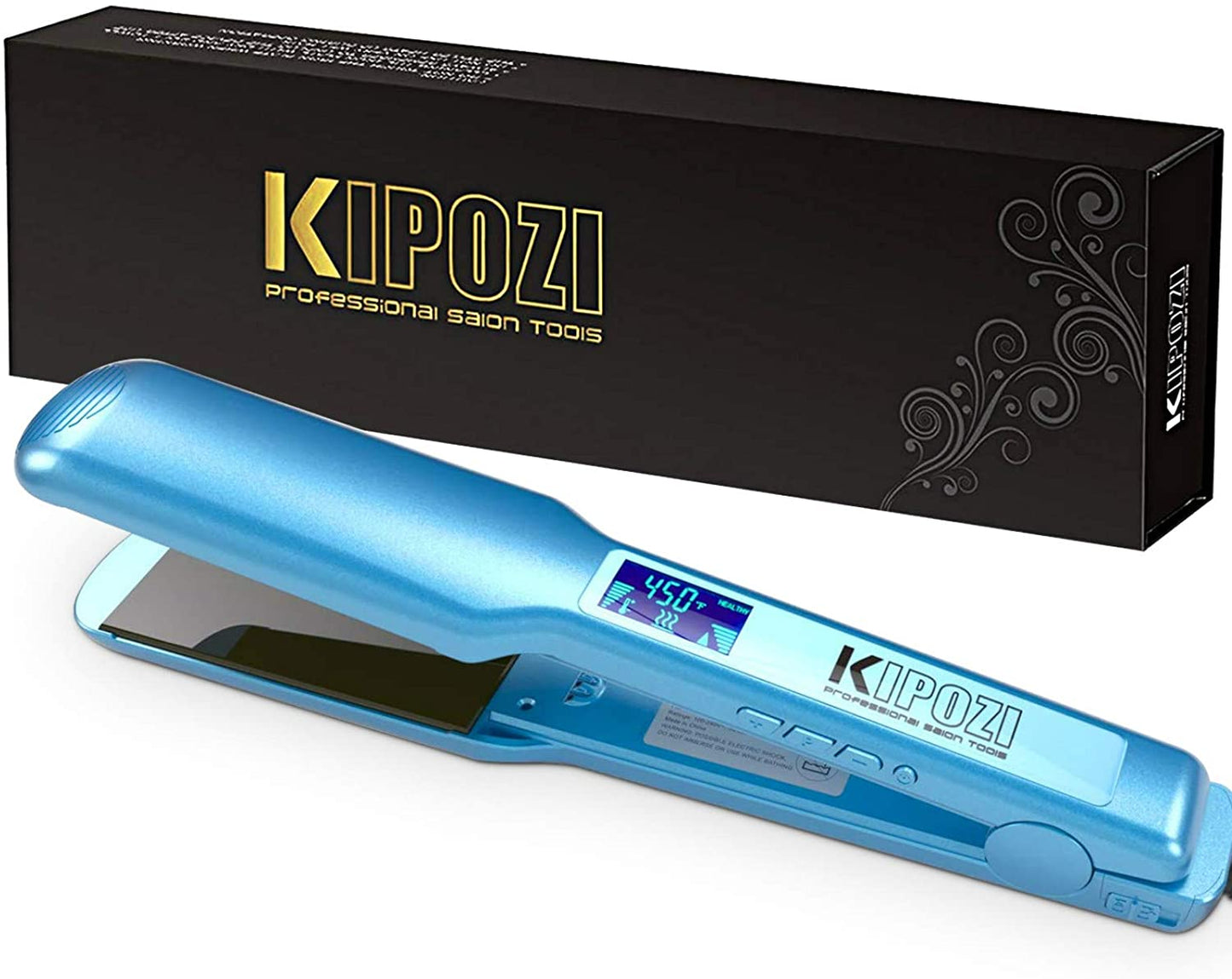 2023 KIPOZI Professional Titanium Flat Iron Hair Straightener with Digital LCD Display Dual Voltage Instant Heating Curling Iron