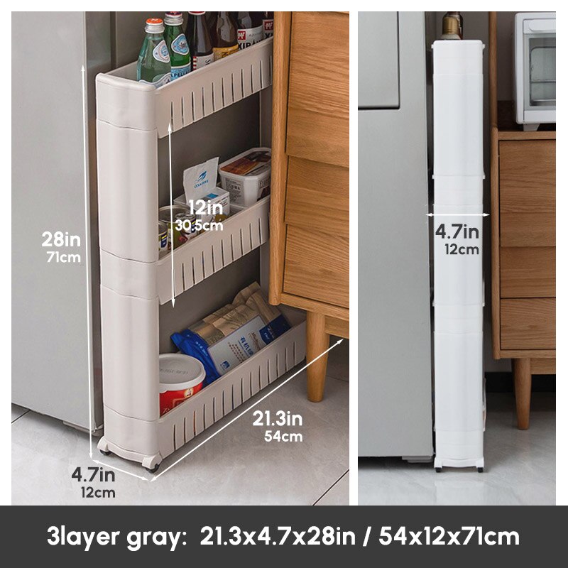 Mobile Storage Shelf Interspace Gap Shelf Kitchen Storage Shelf Bathroom Storage Rack Fridge Side Seam Finishing Rack