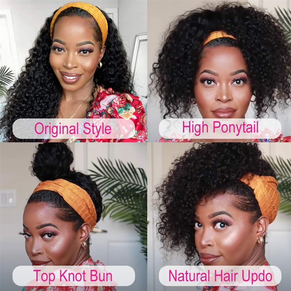 Brazilian Curly Hair Headband Wig Glueless Remy Human Hair Wigs for Black Women Full Machine Made Wig Deep Curly Hair