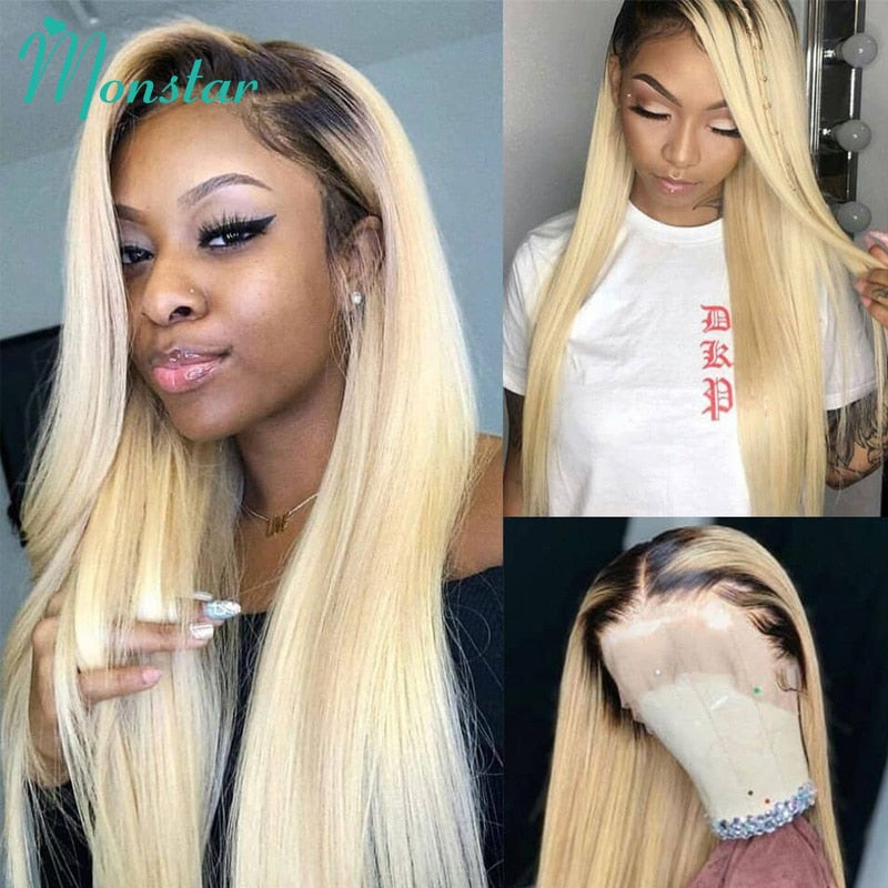 13x6 Bob Wig 1B 613 Blonde Ombre Colored Human Hair Wig 13x4 Lace Frontal Wig Bob Wig Lace Front Human Hair Wigs for Black Women