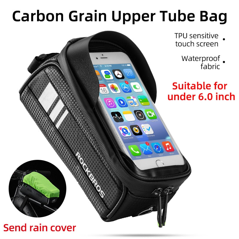 ROCKBROS Bicycle Bag Waterproof Touch Screen Cycling Bag Top Front Tube Frame MTB Road Bike Bag 6.5 Phone Case Bike Accessories