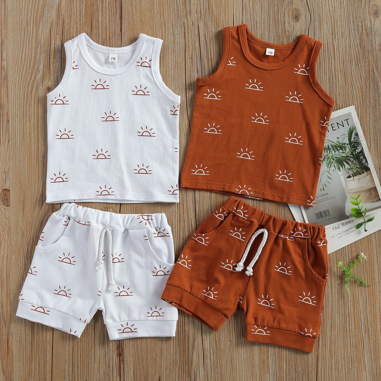 lioraitiin 0-3Years Toddler Baby Boy Girl Clothes Sets Sun Print Sleeveless Pullover Vest Shorts  2 Colors 2Pcs Outfit