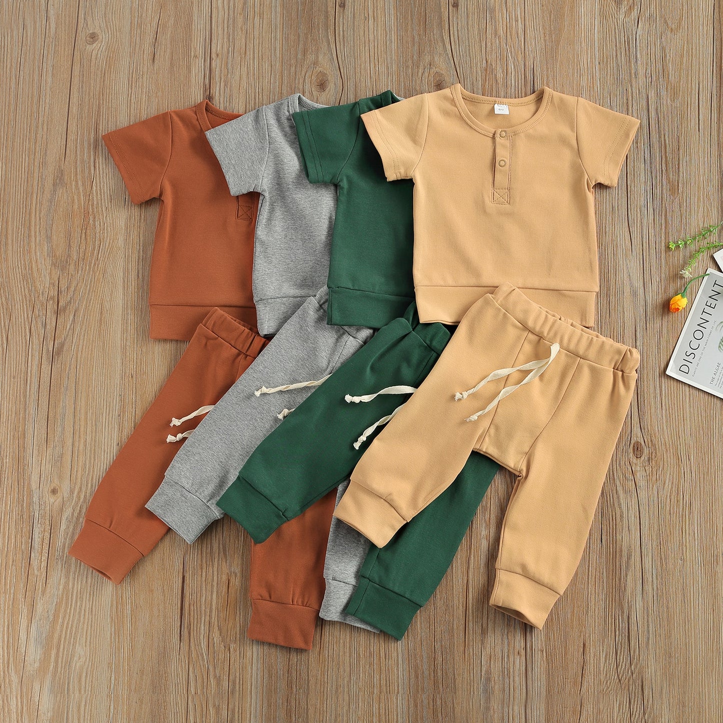 lioraitiin 0-18M Newborn Baby Girls 2Pcs Outfit Set Long Sleeve Solid Cotton Top Long  Pants 4Styels