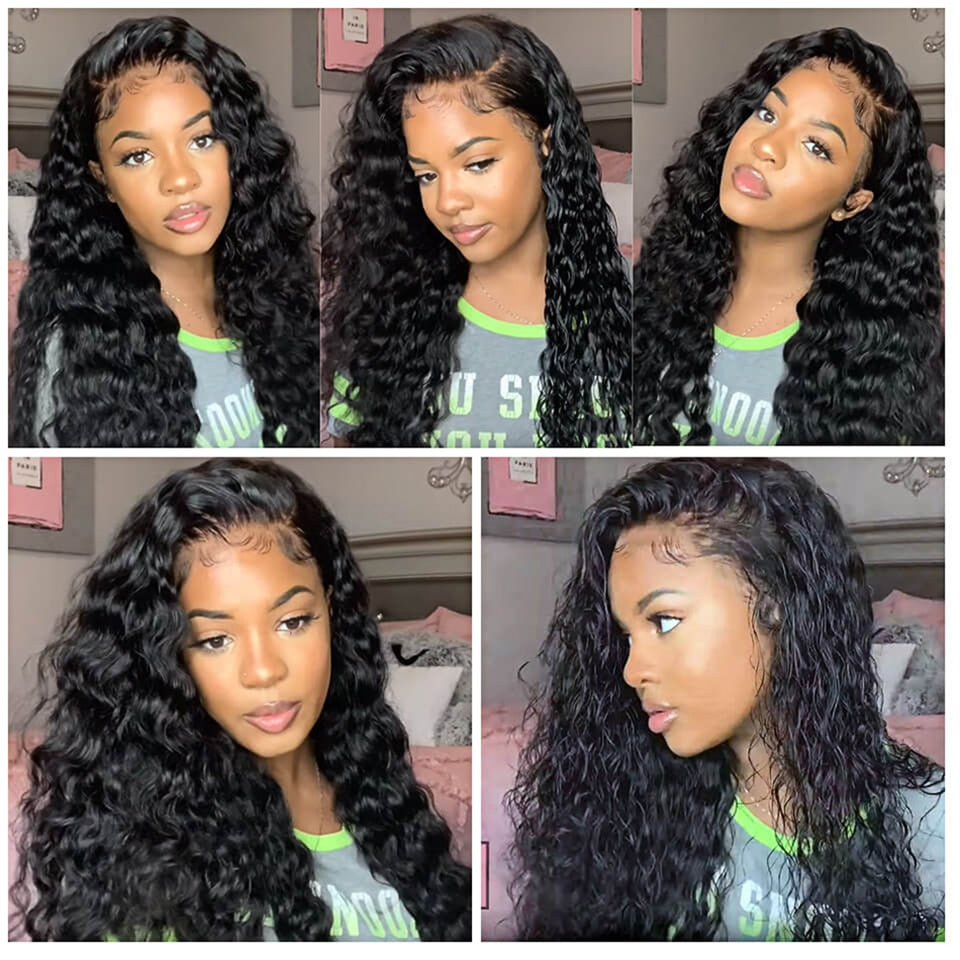 Deep Wave Frontal Wig 30 Inch 180% Density Lace Front Wig HD Transpant Human Hair Wigs For Black Women Brazilian Remy Hair Wigs