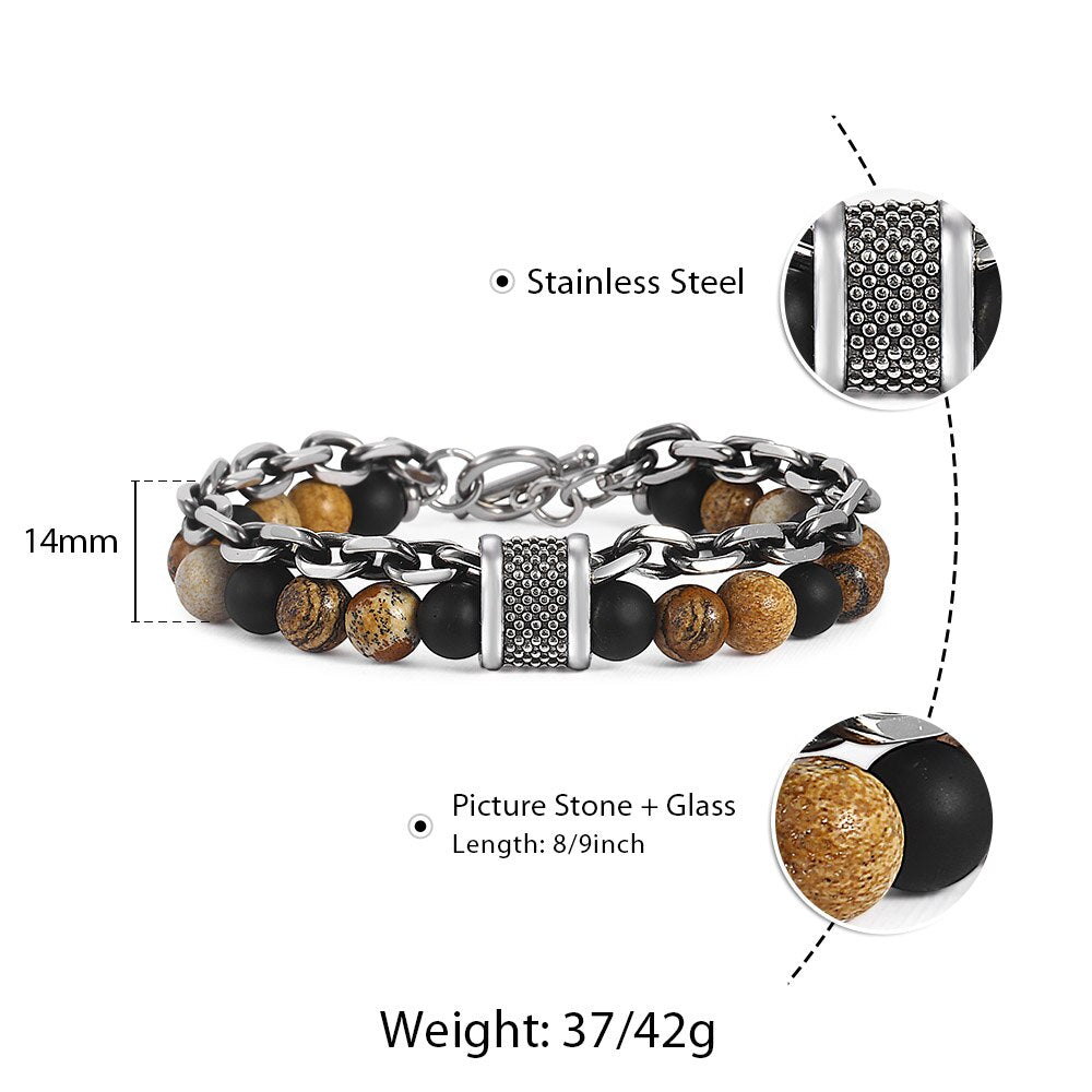 Davieslee Men's Black Beaded Bracelet 2018 Gunmetal Cut Cable Link Chain Stainless Steel Bracelets Male Jewelry Wholesale DDB33