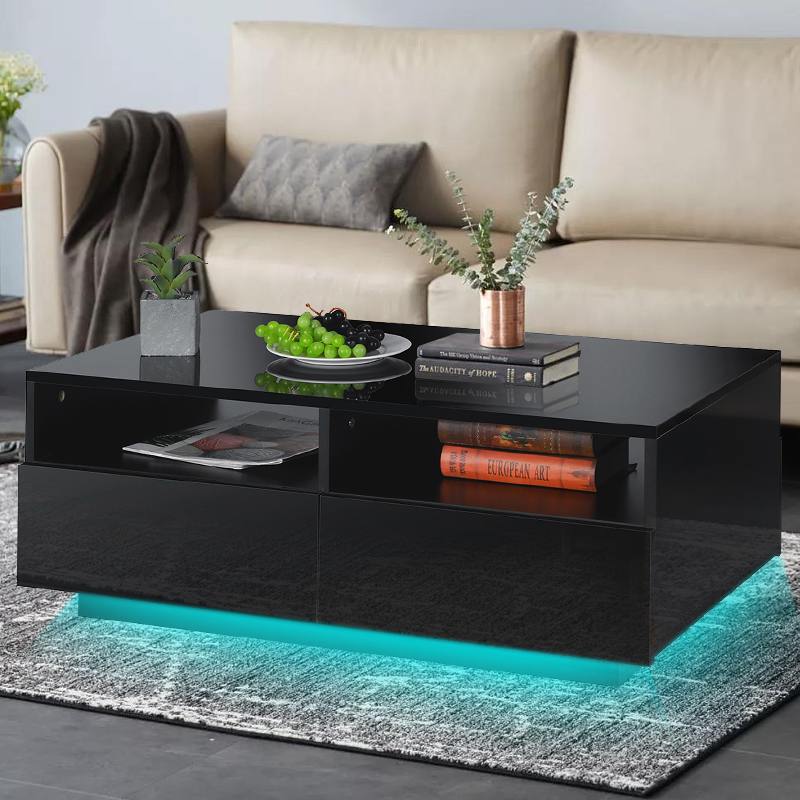 RGB LED Coffee Table High Gloss Simple Design Side Table for Living Room Furniture Tea Table Desks Home Storage Organzier