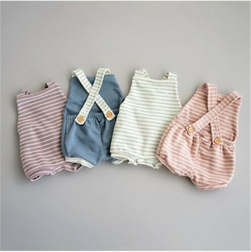 Pudcoco US Stock Fashion Newborn Baby Boys Girls Overall Strap Shorts Romper Sleeveless Striped Jumpsuit Summer Clothes