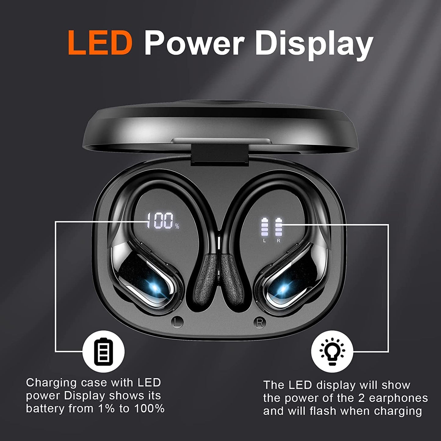 Weofly TWS Bluetooth Earphones 60H Playtime IPX7 Waterproof Wireless Headphones HiFi Stereo Sound LED Power Display Headset