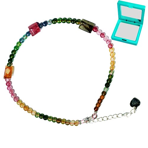 Natural Stone Beads Bracelet for Women Tourmaline Bracelets on Hand Multicolor Beaded Bracelet silver color Jewelry