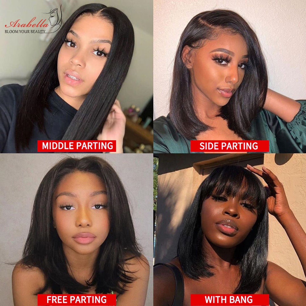 13x6 Bob Wigs Human Hair Transparent Lace Frontal Wig Bob Straight Hair Pre Plucked Bleached Knots Arabella Remy Lace Front Wigs