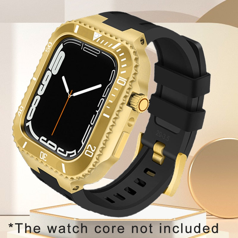 Luxury Modification Mod Kit For Apple Watch Band Case 7 6 5 4 3 44mm 45mm Rubber Strap Metal Frame Accessories For iwatch Series