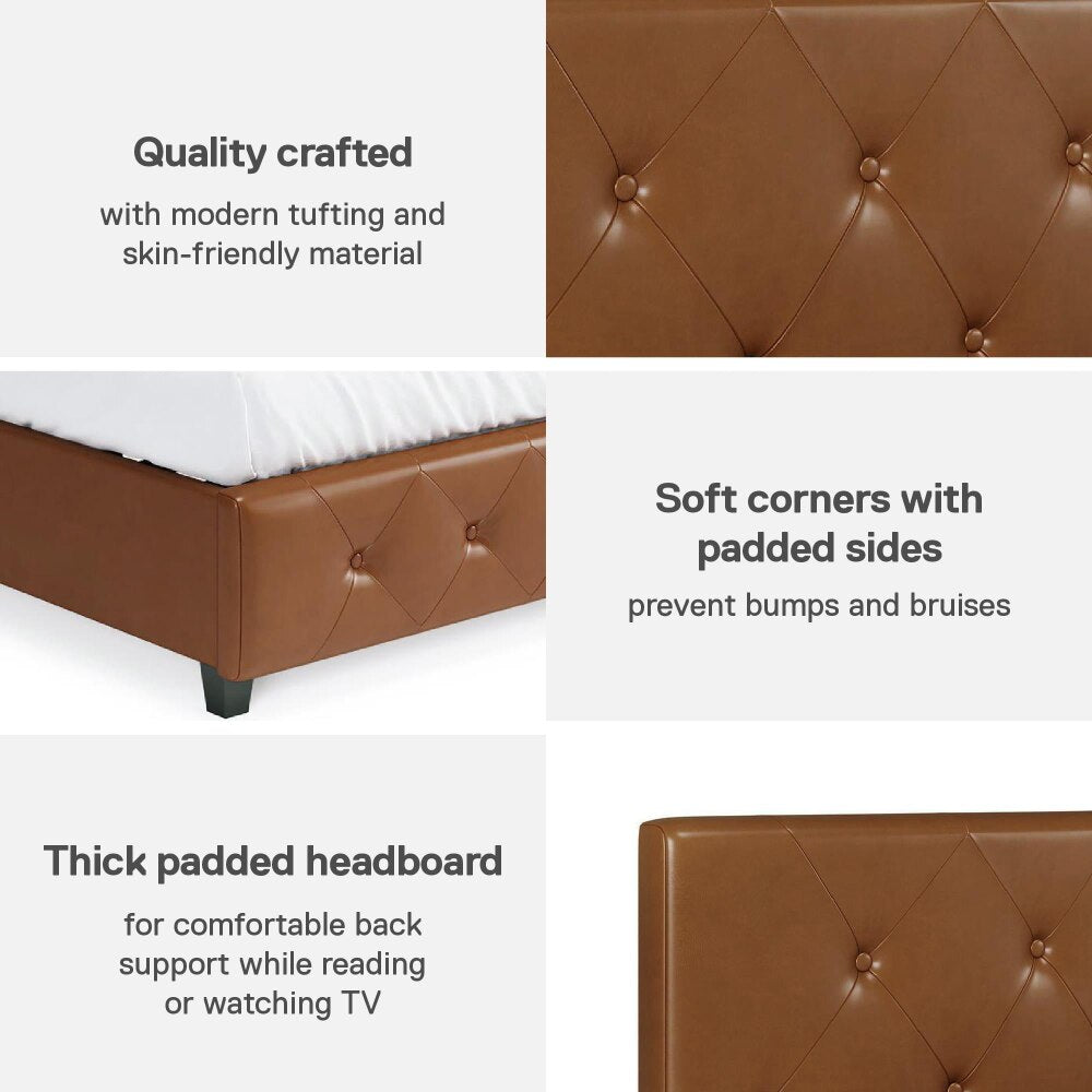 DHP Dakota Tufted Upholstered Platform Bed Frame, Queen, Camel Faux Leather