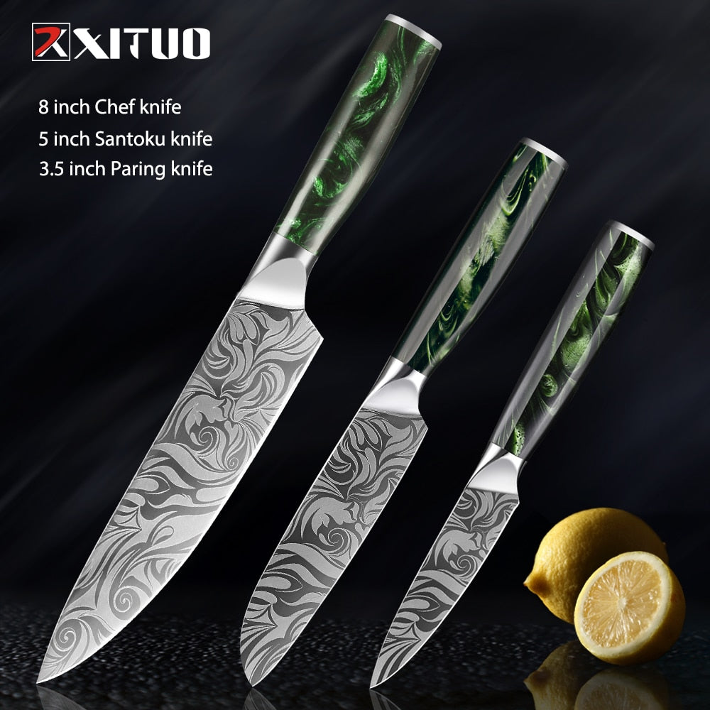 XITUO 1-8pc Kitchen knife Set Stainless Steel Pro Chef Knives Ultra Sharp Santoku Nakiri Bread Cleaver Boning Knife Cooking Tool