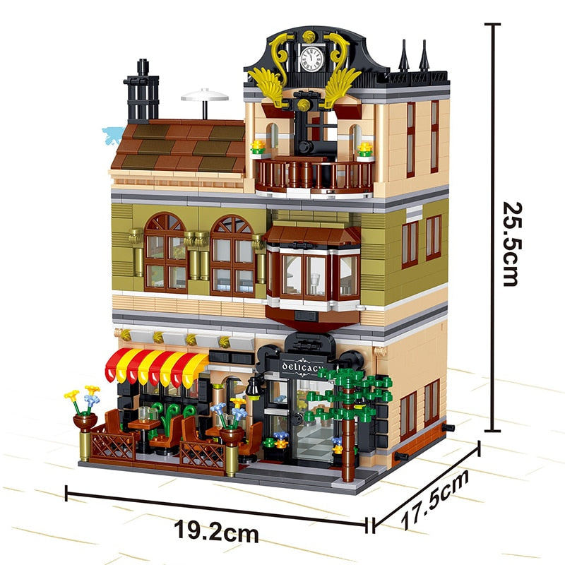 GULOGULO City Street View Building Blocks CAFE Shop Garden Hotel Restaurant Store Architecture Bricks Model Toy Gift For Kid