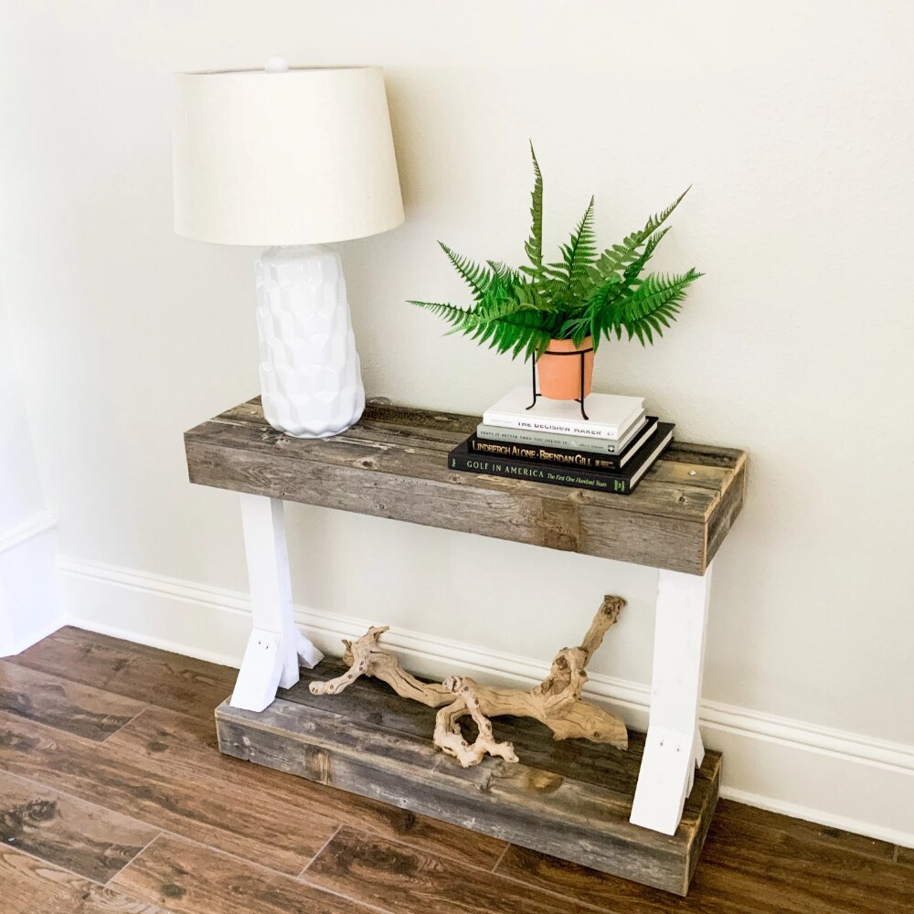 DHD5917wh White Rustic Reclaimed Barb Console Table，Durable and Strong，20 Lb，10.50 X 35.50 X 29.00 Inches