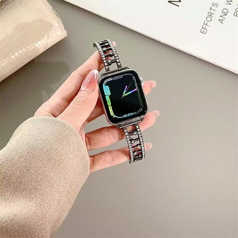 Diamond Stainless Steel Band for Apple Watch 41mm 45mm 49mm 40 44mm 38 Women Strap for Iwhtch Ultra 49 8 7 6 5 4 Se 3 2 Bracelet