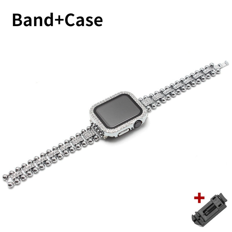 Diamond Metal Band For Apple Watch Ultra 49mm Slim Bracelet for iwatch Series 8 7 6 5 4 se 3 2 41 45mm 44 40 38 42MM Women Strap