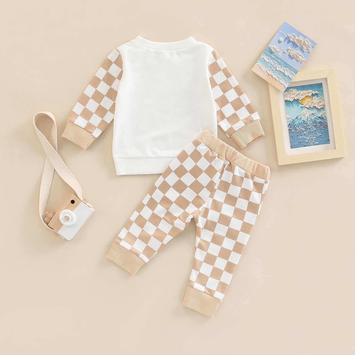 2022-07-16 Lioraitiin 0-3Years Toddler’s 2Pcs Clothes Set Fashion Checkerboard Printed Long Sleeve Tops Tie-up Long Pants