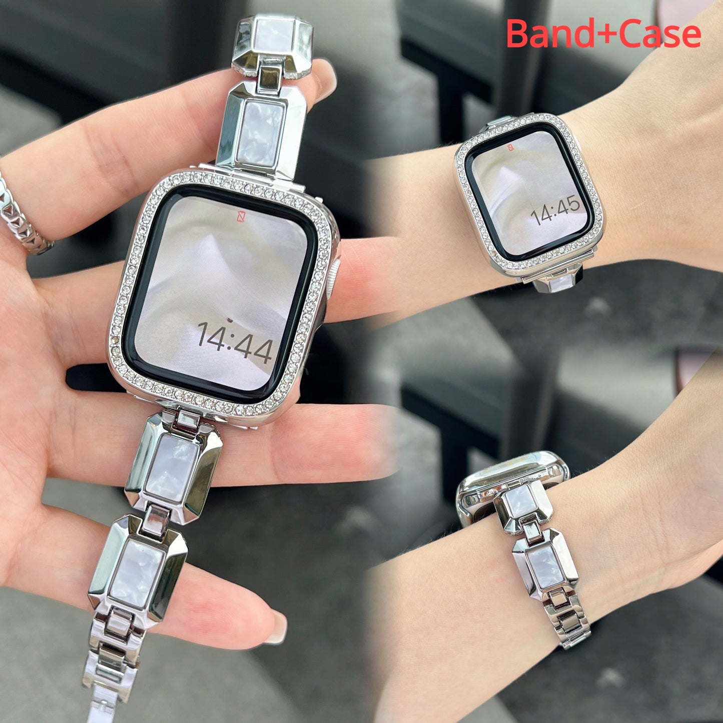 Resin Stainless Steel Strap for Apple Watch Ultra 49mm Band 8 7 41 45mm Diamond Case Bracelet for iWatch 6 5 4 3 se 40mm 42 44mm