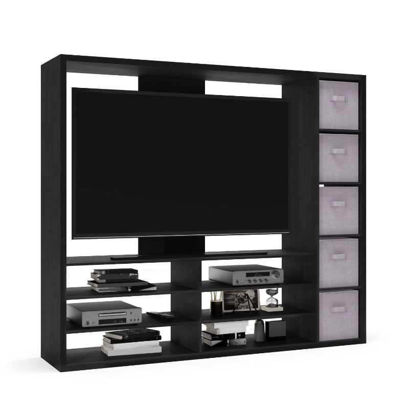 Entertainment Center for TVs Up To 55&quot;, Black  Fireplace Tv Stand  Wood Tv Stand Living Room Furniture