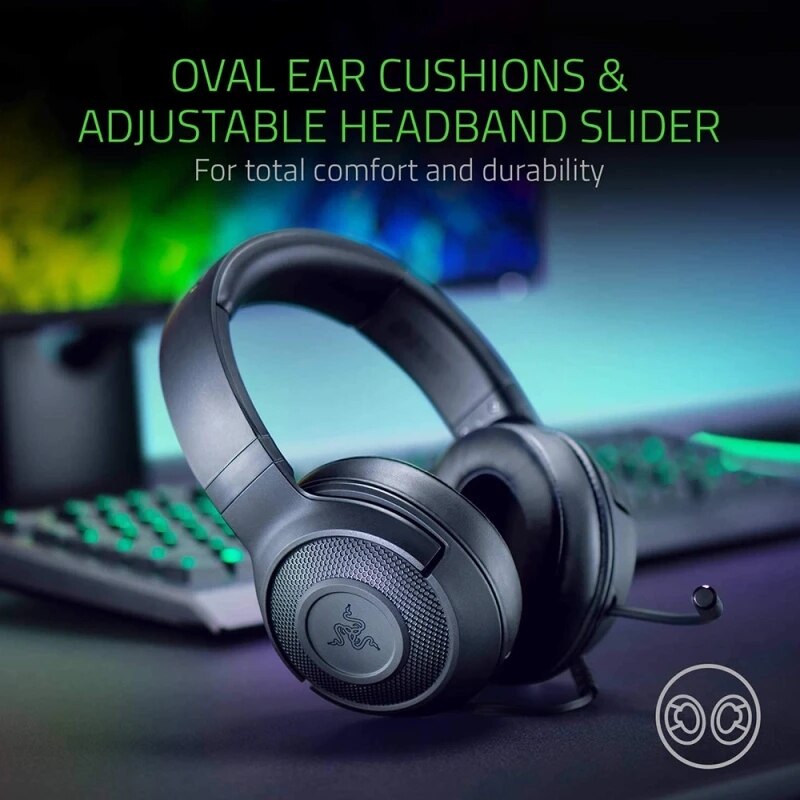 Razer Kraken X Gaming Headphone 7.1 Surround Sound Headset with Bendable Cardioid Microphone 40mm Driver Unit Headphones