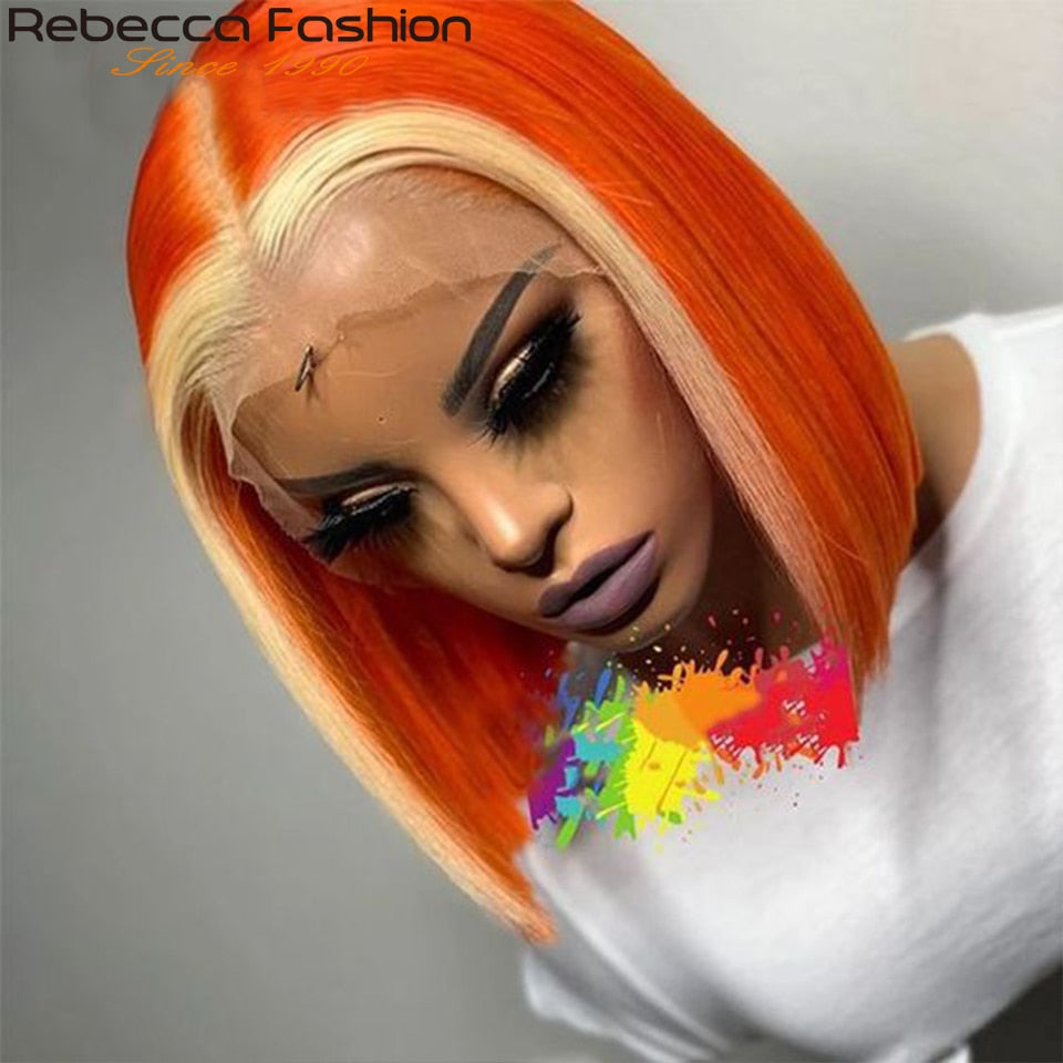 Short Cut Ginger Blonde Ombre Straight Bob Lace Wigs Human Hair Pre Plucked Brazilian Straight Lace Front Human Hair Lace Wigs