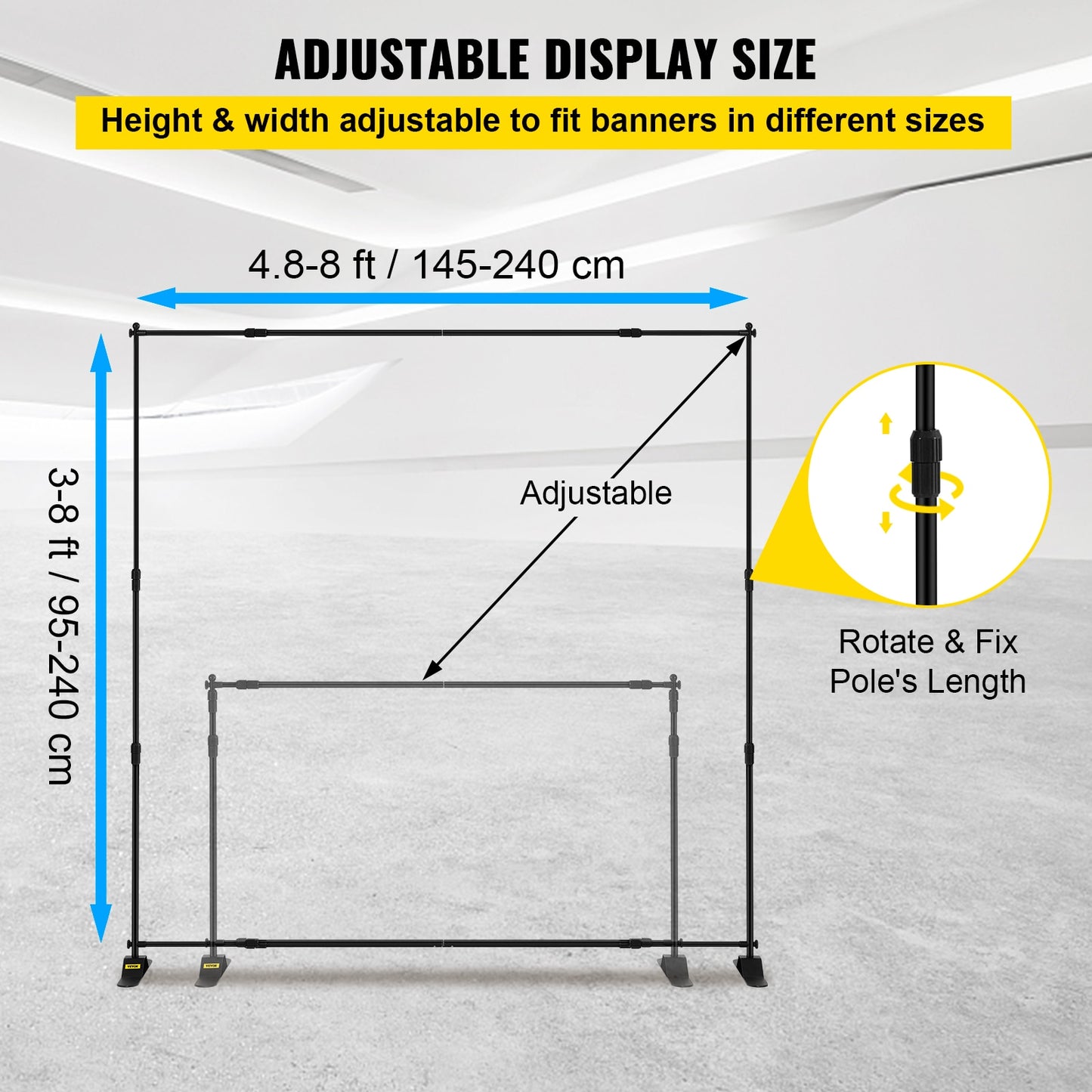 VEVOR 8ft Backdrop Stand for Trade Show Exhibitor Photography Studio W/ Carrying Case Background Stand Backdrop Support System