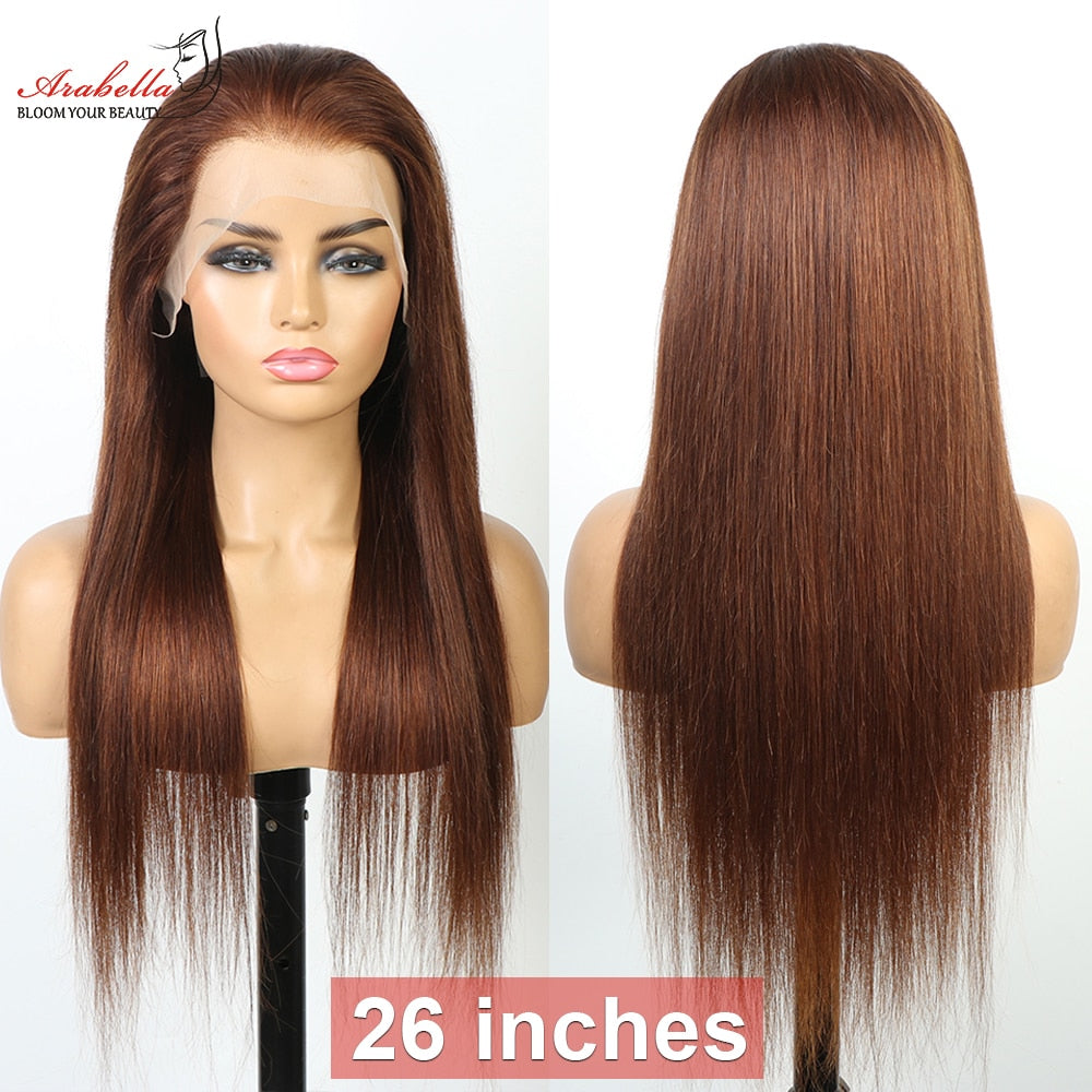 Brown Hair Lace Frontal Wig 100% Human Hair Wigs 13x4 Transparent Lace Arabella Remy Pre Plucked Bleached Knots Straight Wig