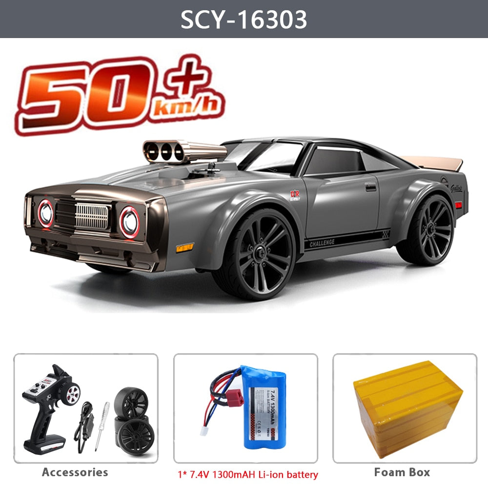 16303 1:16 50KM/H RC Car 4WD With LED Remote Control Muscle Cars High Speed Drift Racing Vehicle for Kids vs Wltoys 144001 Toys