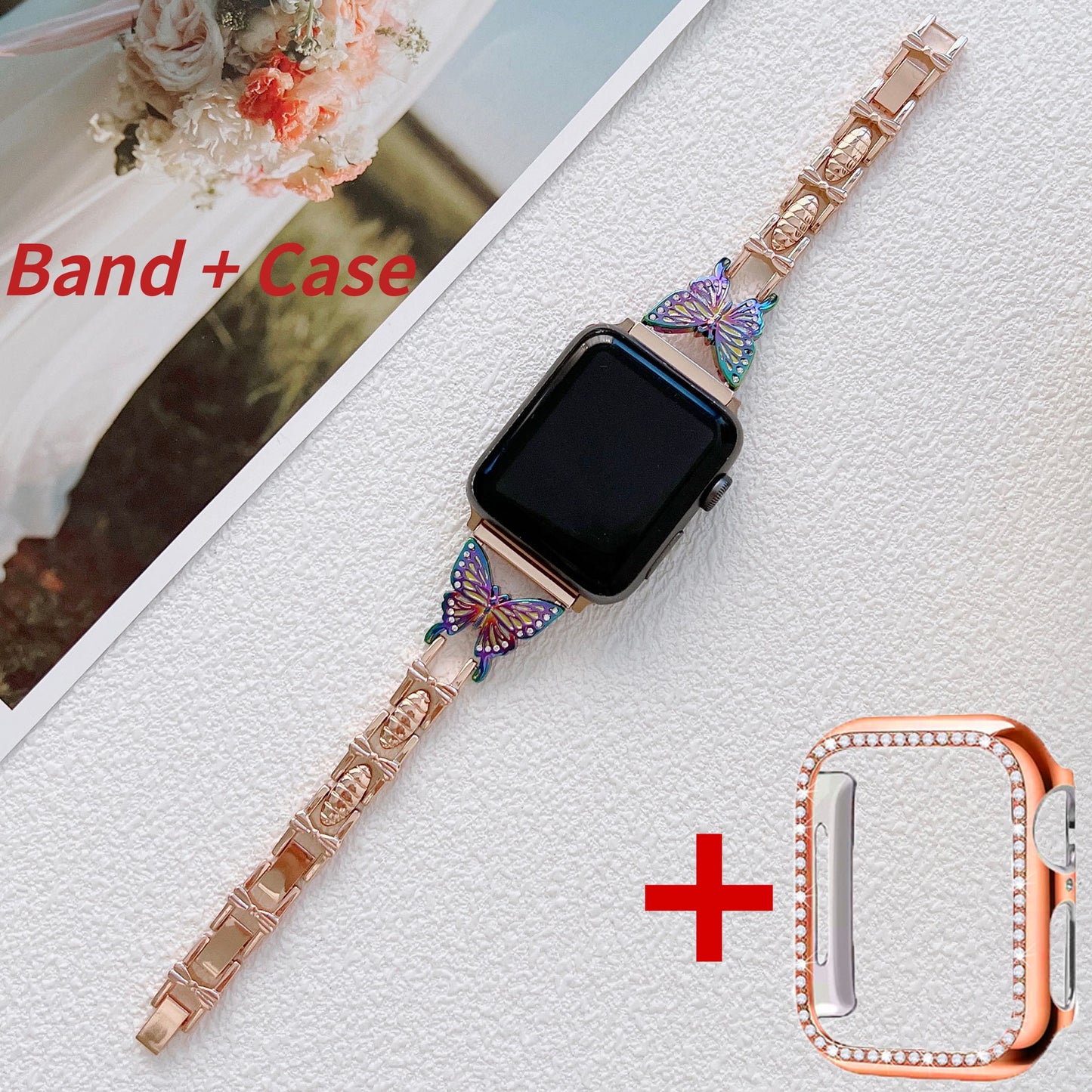 Metal Bling Band For Apple Watch 44 40 38 42mm 41 45 Women Stainless Steel Bracelet Diamond Butterfly For iWatch Series 7 6 543