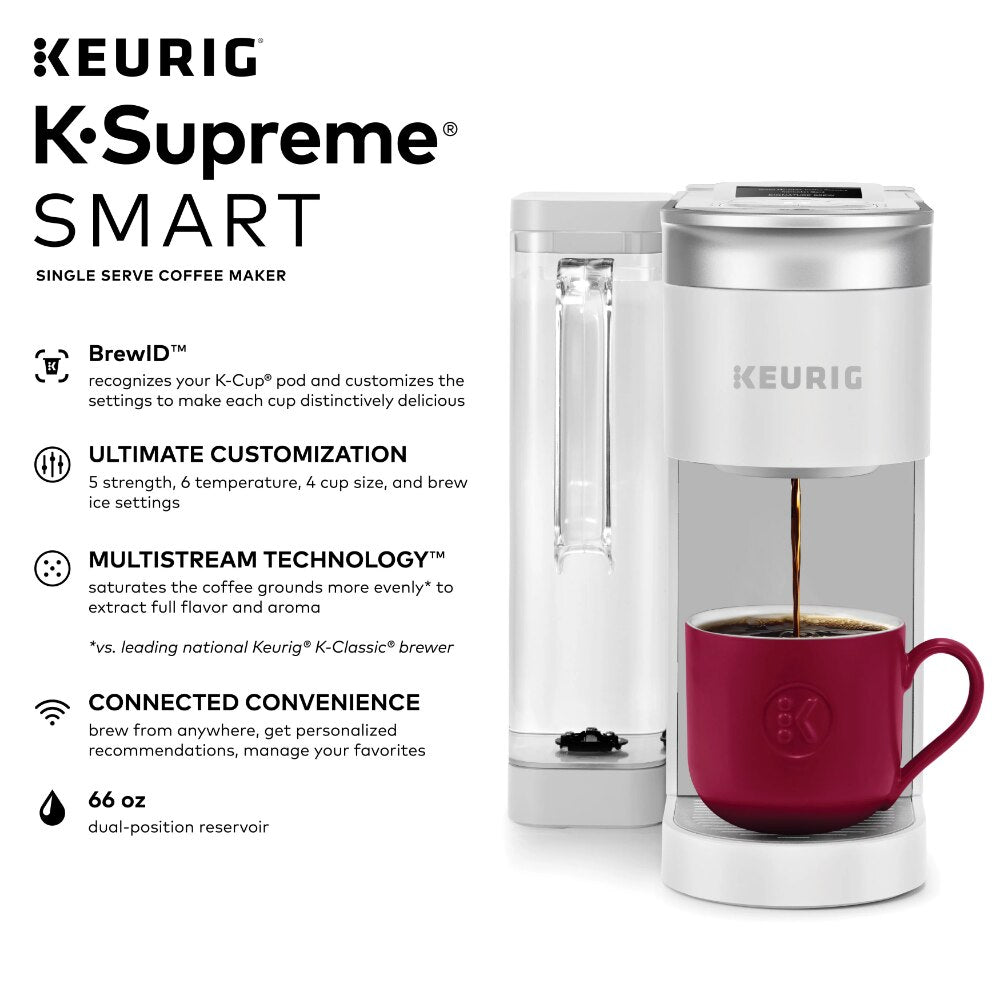 2023 New Keurig K-Supreme SMART Coffee Maker, MultiStream Technology, Brews 6-12oz Cup Sizes, White